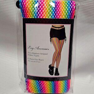 Neon Rainbow Fishnet Tights Pantyhose One Size Rave Festival Pride Lingerie